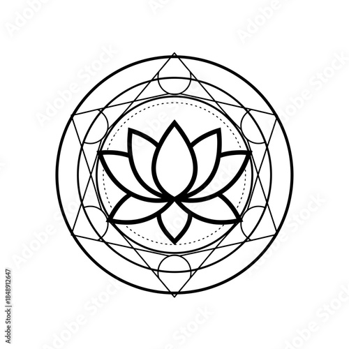 Lotus with sacred geometry frame silhouette vector illustration