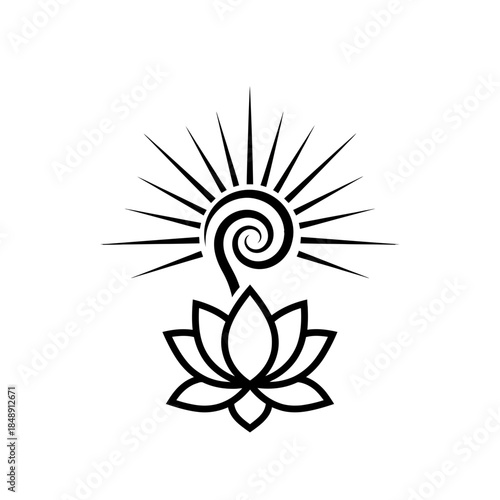 Lotus with rising spiral of light silhouette vector illustration
