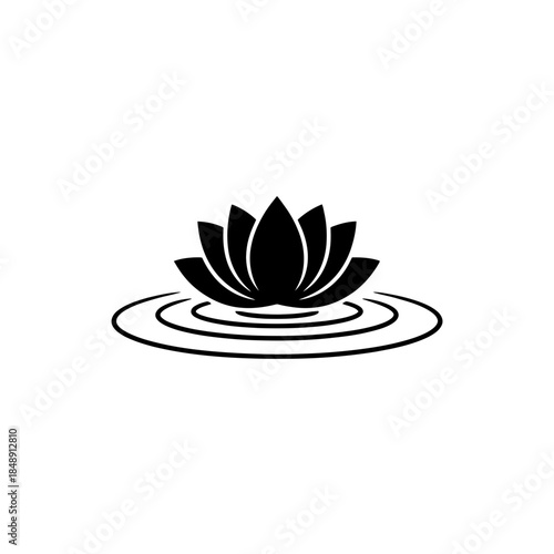 Lotus on tranquil pond silhouette vector illustration