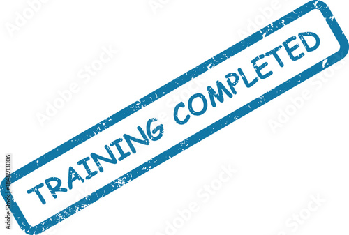 Vibrant blue rubber stamp impression clearly displays the important message TRAINING COMPLETED