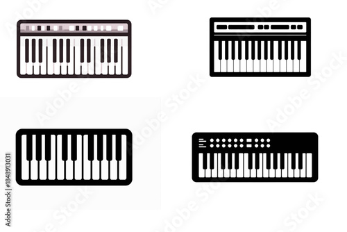 Modern electronic musical instruments. illustrated. as bold vector SVG icons. Includes synthesizers, MIDI controllers, DJ tools, and digital music production devices