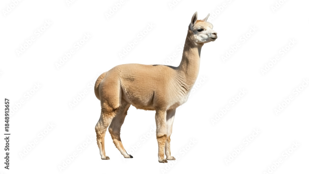 Obraz premium Isolated llama stands calmly in the sunlight, a fluffy woolly member of the camel family