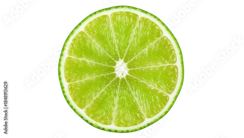 Isolated round slice of ripe lime, healthy juicy citrus fruit, vitamin nutrition