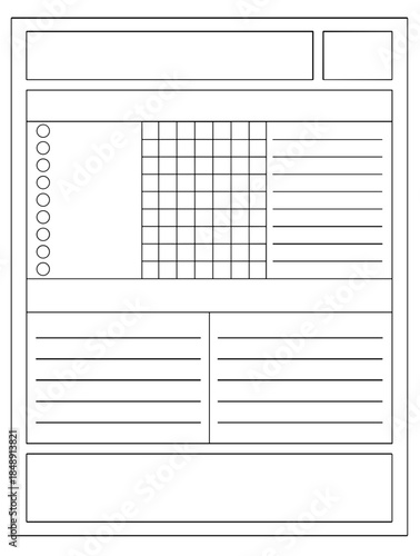 Blank planner page template for organization and note-taking with copy space