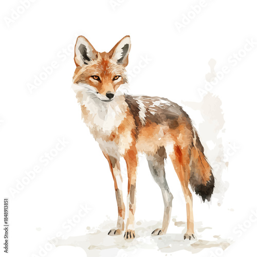 A_Watercolor_style_painting_of_a_golden_jackal_on_a_white_A Hand-painted style, vectorized, vector set available in EPS An Elegant watercolor painting design