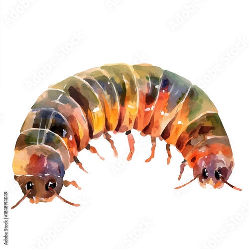 A_Watercolor_style_painting_of_a_grub_worm_on_a_white_A Hand-painted style, vectorized, vector set available in EPS An Elegant watercolor painting design