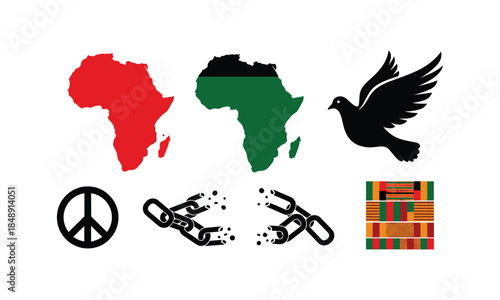 Set bundle black history map continent peace chain vector illustration
