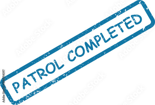 Blue ink rubber stamp impression indicating a patrol has been successfully finished and documented