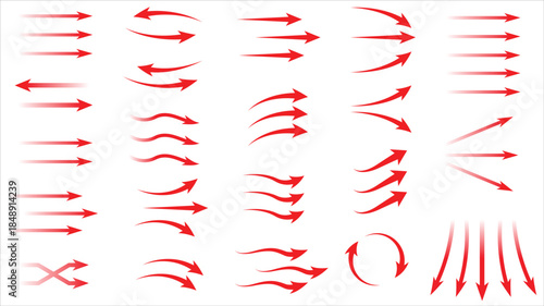Collection of red arrows in various directions and orientations displayed visually