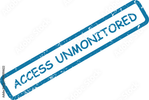 Blue rubber stamp impression with ACCESS UNMONITORED text showing a textured, gritty surface