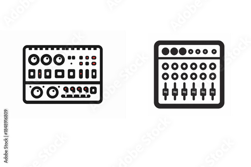 Modern electronic musical instruments illustrated. as bold vector SVG icons. Includes synthesizers, MIDI controllers, DJ tools, and digital music production devices