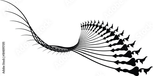 Abstract Flock of Birds Forming a Flowing Wave