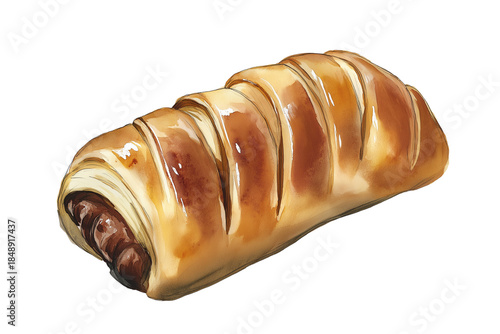 Watercolor Sausage Roll Vector Illustration on Transparent Background Fresh Baked Pastry Clipart
