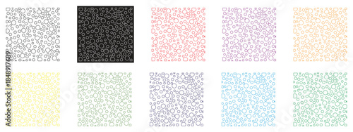 Set of Colorful Circle Outline Patterns with Random Dotted Shapes.