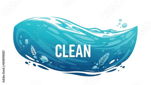 Clean Water's Essence: A serene depiction of pure, clean water, showcasing a wave-like form to evoke feelings of freshness and tranquility. It's an emblem of environmental awareness.