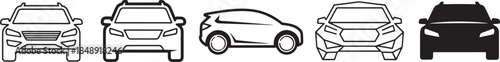 Modern SUV Car Vehicle Silhouette and Outline Icon Set for Automotive Industry Transportation Design Logistics and Car Rental Service Applications