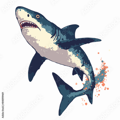 A Hammerhead Shark top view. Tribal tattoo style vector. Black ink lines. Negative space. White background