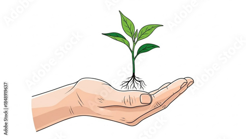 Nurturing Growth: A hand cradles a tender plant, symbolizing care, conservation, and the delicate balance of nature.