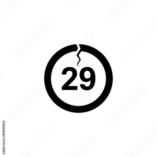 Broken ring medal number twenty nine silhouette vector illustration