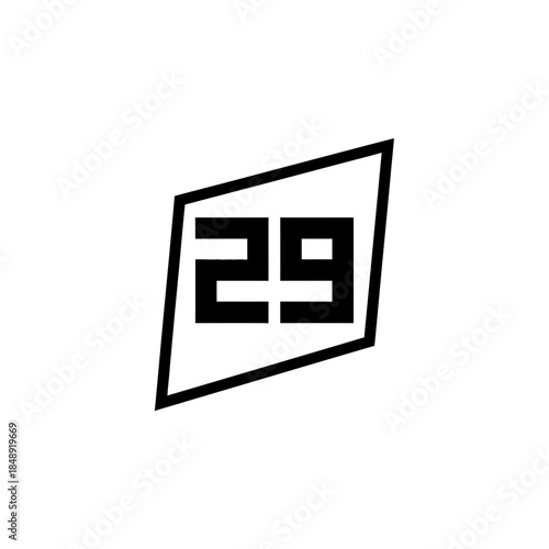 Asymmetrical honor badge number twenty nine silhouette vector illustration