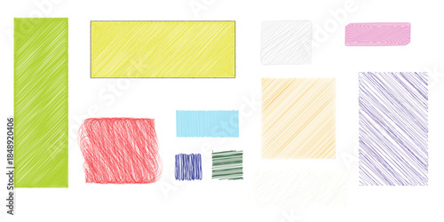 A colorful assortment of textured fabric swatches in various shapes and sizes
