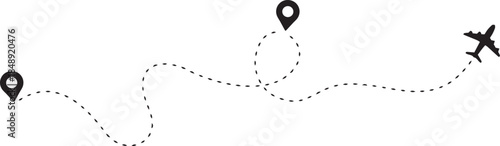Airplane dotted route line path vector travel icon,
