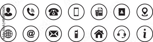 Contact us icon set. Business card, Containing user, Phone, Website, Location, Address, telephone, mail, fax, symbol sign for apps and website, Communication contact