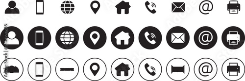 Contact us icon set. Business card, Containing user, Phone, Website, Location, Address, telephone, mail, fax, symbol sign for apps and website, Communication contact, 
