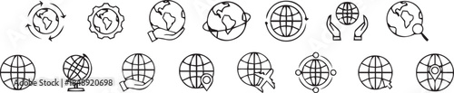 globe related outline icon set. 