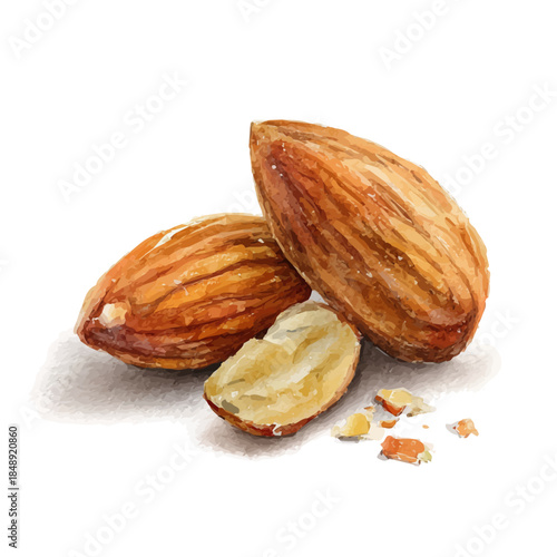 Almond, watercolor clipart vector, isolated on a white background.
