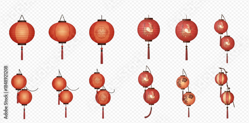 Set of traditional red Chinese lanterns for festive decoration and celebration.