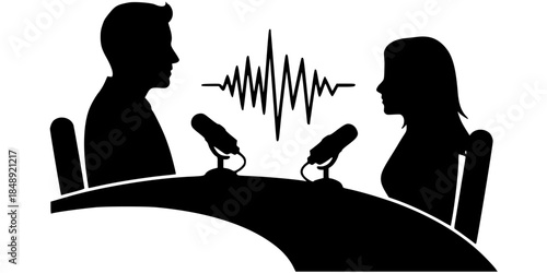 Podcast Interview Conversation Duo Vector Silhouette