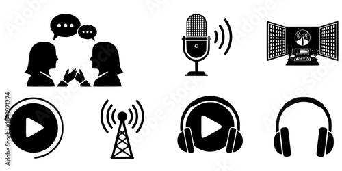 Podcast Interview Conversation Duo Vector Silhouette