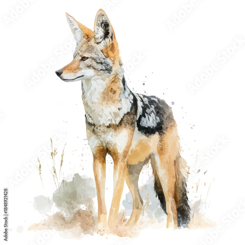 watercolor of Jackal, vector, isolated on a white background.