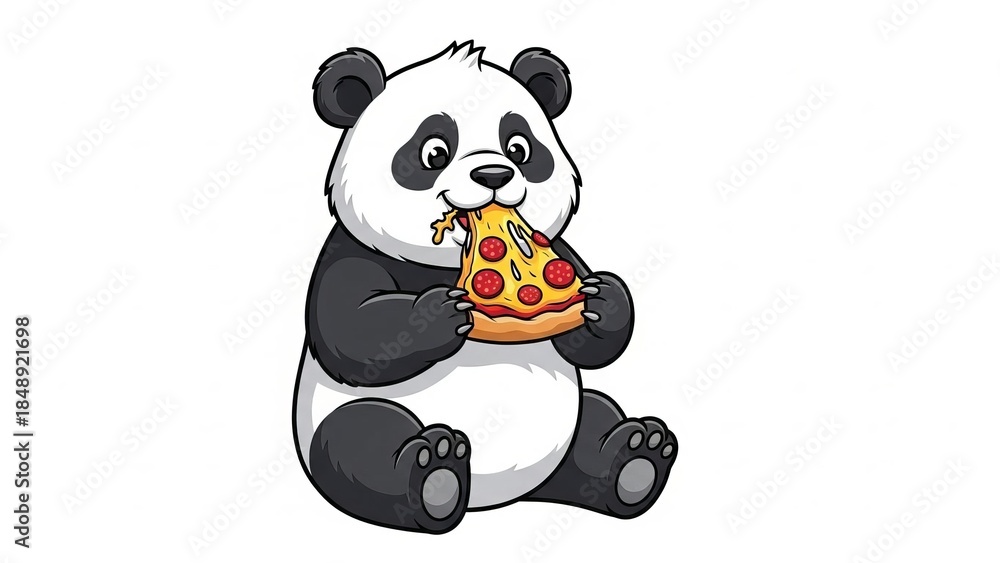 Naklejka premium Panda enjoying pizza