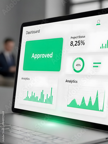 Businessman analyzing project data on laptop dashboard