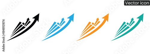 Vibrant vector icons featuring growing arrows in four colors, symbolizing success and progress in business and finance