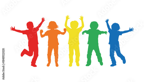 Diverse group of people jumping in celebration together