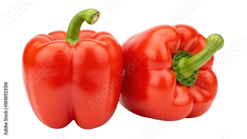 Canvas Print Isolated two red bell peppers, capsicum for organic food, fresh vegetables, harv
