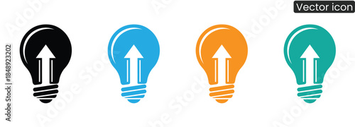 Vibrant light bulb icons with upward arrows for creative concepts