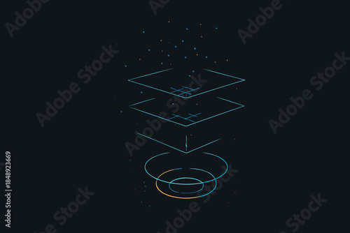 Layered Digital Interface with Downward Arrow