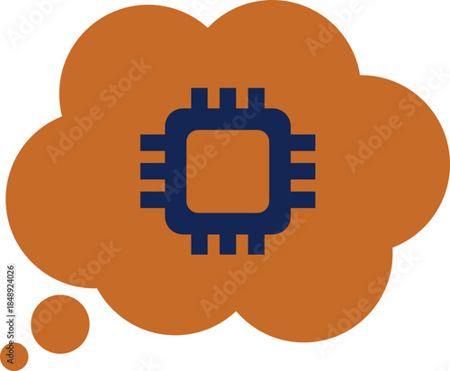 Digital Thinking Process Icon with Microchip Inside a Thought Bubble Illustration