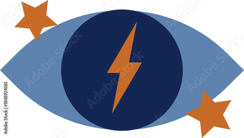Abstract eye symbol with lightning bolt and stars symbolizing vision inspiration and energy