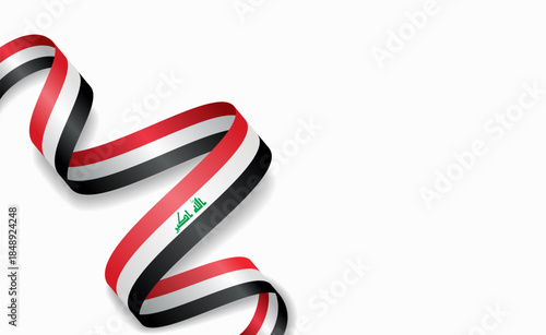 Iraqi flag stylized wavy ribbon, symbolizing national pride, celebration, or cultural identity. Vector illustration.