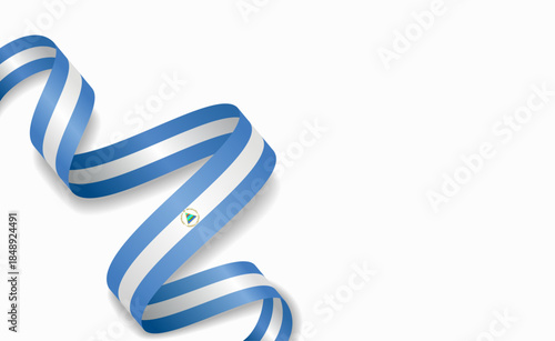 Nicaraguan flag stylized wavy ribbon, symbolizing national pride, celebration, or cultural identity. Vector illustration.