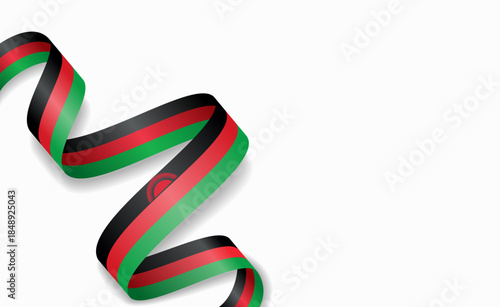 Malawian flag stylized wavy ribbon, symbolizing national pride, celebration, or cultural identity. Vector illustration.