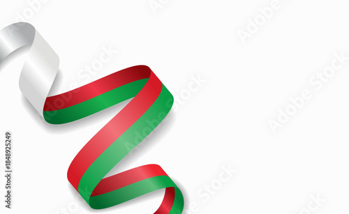 Madagascar flag stylized wavy ribbon, symbolizing national pride, celebration, or cultural identity. Vector illustration.