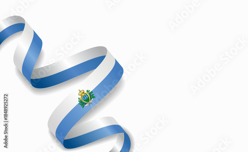 San Marino flag stylized wavy ribbon, symbolizing national pride, celebration, or cultural identity. Vector illustration.
