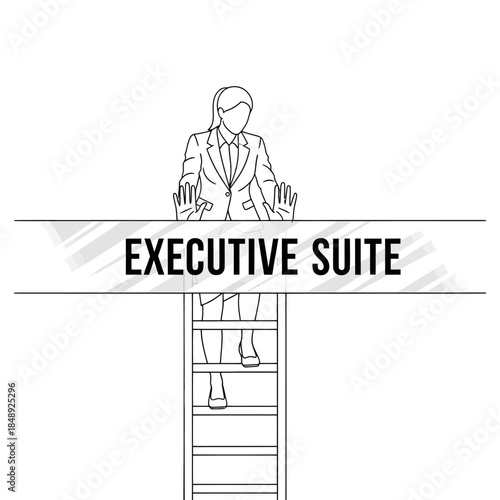 The Glass Ceiling: Businesswoman Blocked from Executive Suite by Invisible Barrier