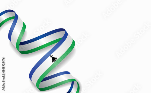Lesotho flag stylized wavy ribbon, symbolizing national pride, celebration, or cultural identity. Vector illustration.